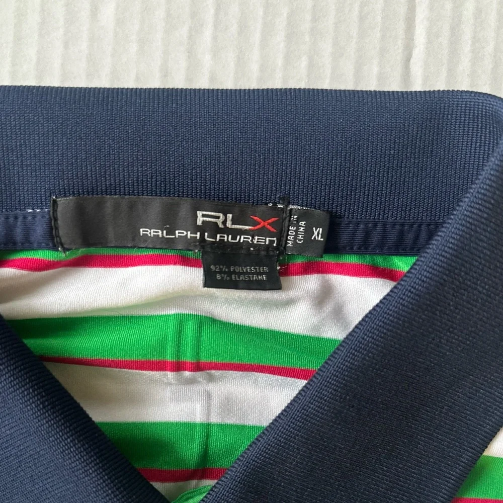 Ralph Lauren RLX Polos Mens XL Green White Striped Short Sleeve Performance Golf